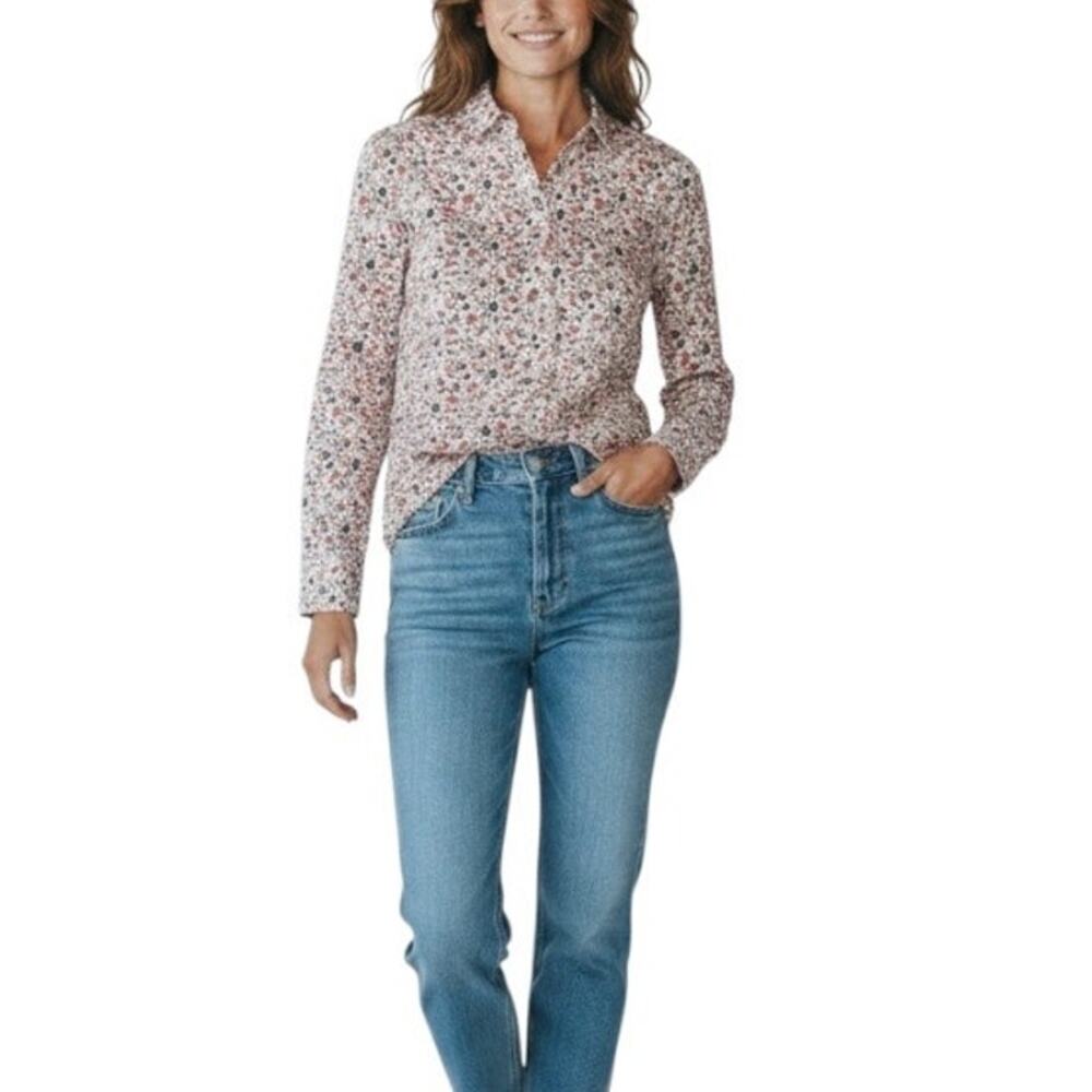J. Crew floral Oxford floral partial button up shirt size small